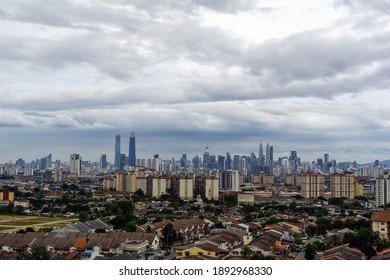 View of cumulus clouds over down town Kuala Lumpur, Malaysia.
