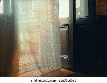 A View Of A Curtain Detail In An Old College Building.