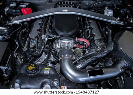 A view of a custom engine setup from a truck.