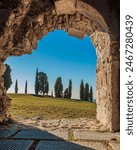 View with cypress trees from the ruins of the casle in Fagagna (Udine)