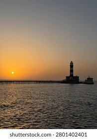 A view of Daedalus Reef Lighthouse at sunset