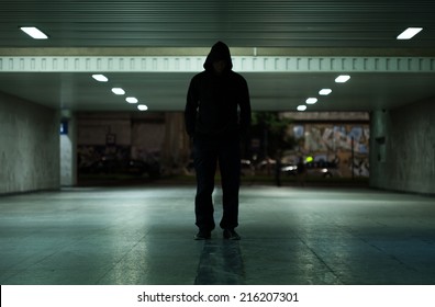 View Of Dangerous Man Walking At Night