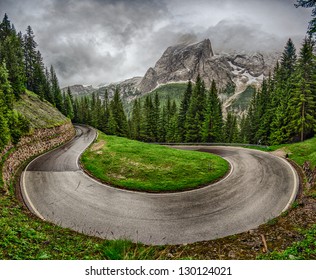 A View Of A Dangerous Road Bend In Italian Alps (color)