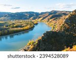 View of   Danube river at sunset  from Duernstein village in Lower Austria, Austria, Wachau valley (Unesco world heritage site)