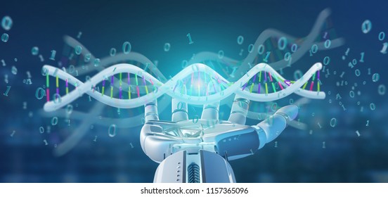View of a data coded Dna with binary file around 3d rendering
