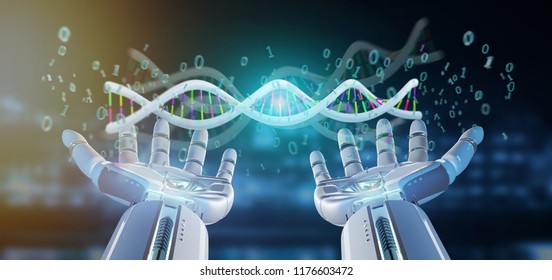 View of a data coded Dna with binary file around 3d rendering