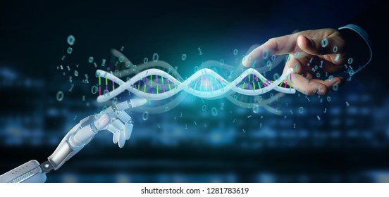 View of a data coded Dna with binary file around 3d rendering