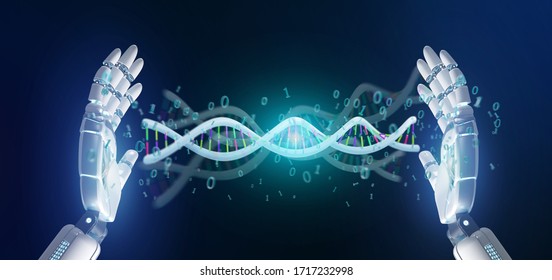 View of a data coded Dna with binary file around 3d rendering