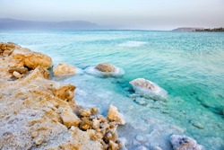 View Of Dead Sea Coastline At Sunset, Israel