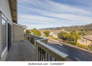 View From The Deck Of A Wine Country Home, Mostly Clear Sky, Mountains In Background