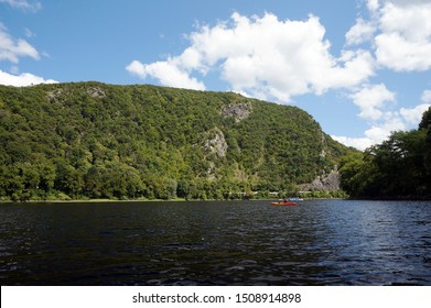 View of the Delaware River and Surrounding Landscape from a Kayak in the Delaware Water Gap Between Pennsylvania and New Jersey                               