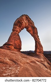 View of the Delicate Arch after sunset in Arches National Park, Utah, USA