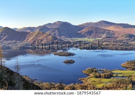 A view of Derwentwater and the Coledale Horeshoe from Walla Crag on a sunny Winters day