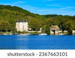 View of the Château des Tourelles ("Tourelles Castle") in Vernon, Normandy, France, from the opposite bank of the River Seine - Medieval keep built in the 13th century by Philippe Auguste