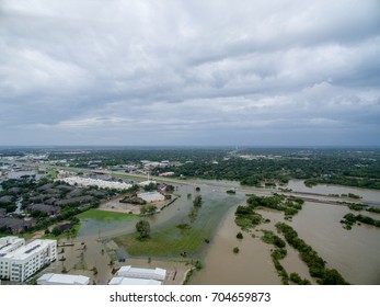 View of the devastation of Hurricane Harvey in League City Texas near i45