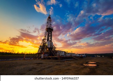 View of the device of an oil drilling rig, Siberia, Russia