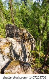 View of Devil's Church (Pirunkirkko) area, boulders and trees, Koli, North Karelia, Finland - Shutterstock ID 1407205706
