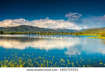 View of Dillon reservoir from the shore in Frisco. Brochure, travel, inspirational concepts.