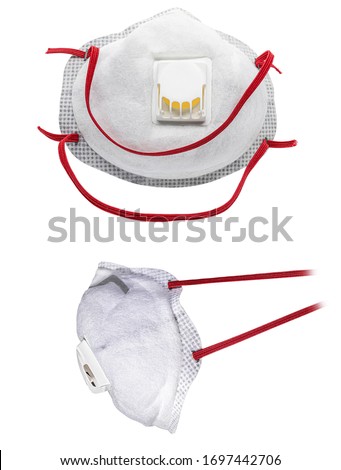 View of Disposable Respirator Mask FFP3, FFP2. Protection against Covid-19, particles, gases. Fine dust medical mask FFP 3 with breathing valve Stock photo © 