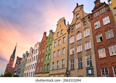 View of Dlugi Targ or the Long Market, the main tourist attraction of Gdansk, Poland. Many beautiful old houses including the Town Hall and Artus Court. - Shutterstock ID 2061511094