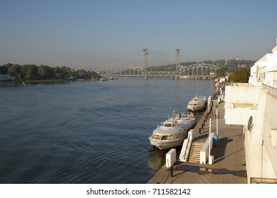 View Of The Don River, The Quays Of The River Station And The Railway Lift Bridge, Rostov-on-Don, Russian Federation