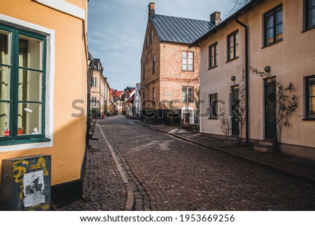 View down the cobblestone streets in Lund, Sweden