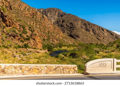A view down the Cogman River in the Cogmans Kloof gorge in the Langeberg mountain range near in Ashton, South Africa in springtime
