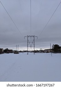 view down huge hydro lines in he winter. 