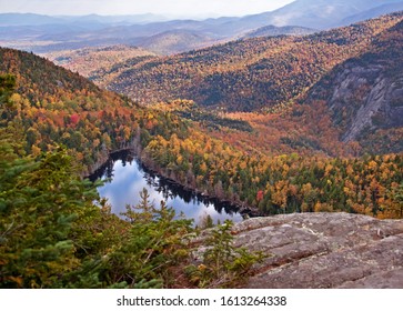 View down to mountain lake from Giant's Nubble in the Adirondacks
