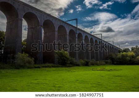 A view down the northern side of the Digswell Viaduct near Welwyn Garden City, UK in the summertime