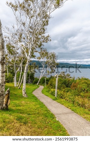 A view down a path towards Ingonish beach on the Cabot Trail Nova Scotia, Canada in the fall