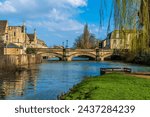 A view down the Riverside Park beside the River Welland towards Stamford Bridge in Stamford, Lincolnshire, UK in springtime