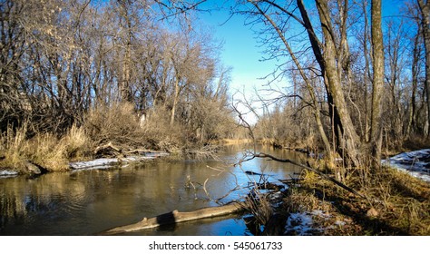 View Down The Seine River In Bois Des Esprits Park, Winnipeg, Manitoba