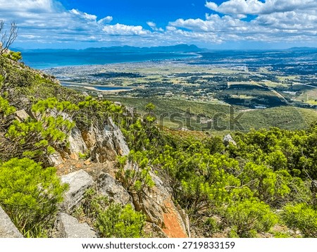 A view down from Sir Lowrys Pass towards False Bay in the Western Cape  in South Africa in springtime
