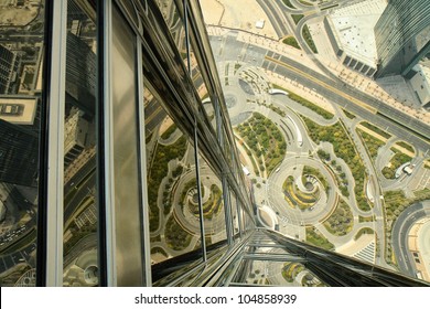 View down from the visitor platform on the Burj Chalifa in Dubai, UAE.
