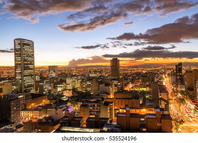View of downtown Bogota, Colombia at dusk