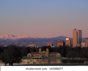 A view of downtown Denver before sunrise.