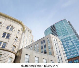 View of downtown Durham North Carolina buildings                               