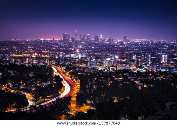 View Downtown Los Angeles Hollywood Hills Stock Photo (Edit Now) 139879048