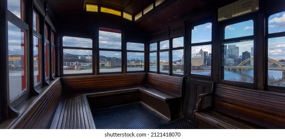 The view of downtown Pittsburgh from inside of the Duquesne Incline - Shutterstock ID 2121418070