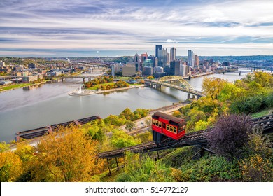View of downtown Pittsburgh from top of the Duquesne Incline, Mount Washington, in Pittsburgh, Pennsylvania USA - Shutterstock ID 514972129