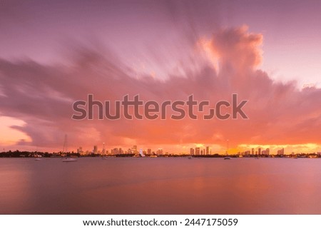 Image, Stock Photo Serene sunset at Miami beach pier with silhouette