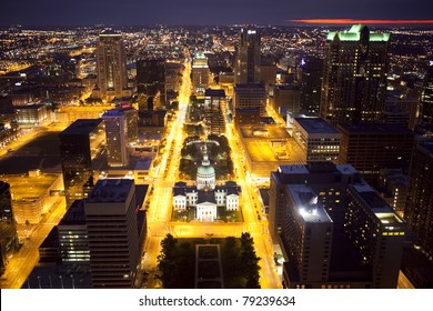 View Of Downtown St. Louis, Missouri From The Gateway Arch At Night