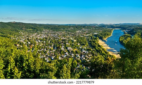 View from the Drachenfels to Bad Honnef and the Rhine river. North Rhine-Westphalia, Germany - Shutterstock ID 2217779879