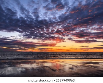 View of a dramatic sunset at the beach