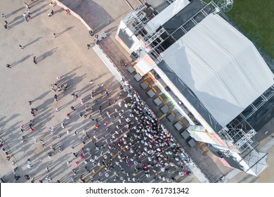 View from the drone of the crowd of people near the stage