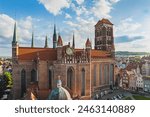 View from a drone of the Main Town in Gdańsk and St. Mary