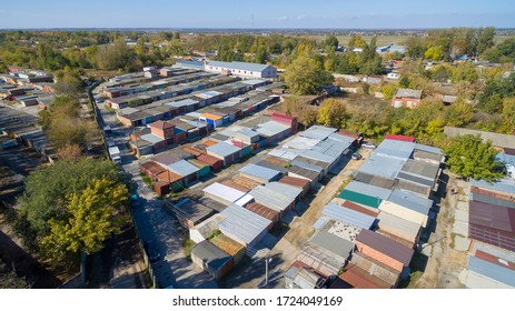 View from the drone of many old garages