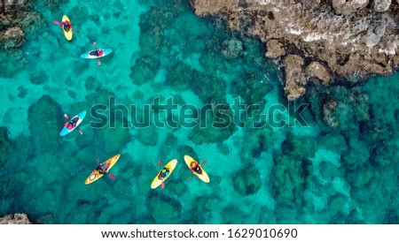 Similar – Image, Stock Photo Aerial view of kayaks in open waterc