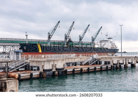 View of dry cargo ship. Bulk carrier cargo vessel. Ship logistic and transportation business industry.
